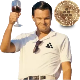 👍 0a9dc5ae leonardo dicaprio, meme, brindis, vaso, vino tinto, moneda, cripto, finanzas telegram sticker