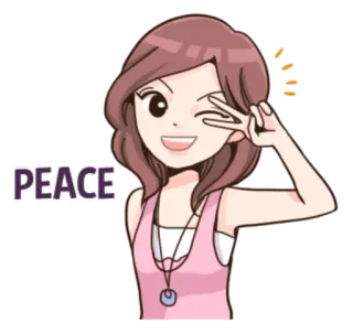 ✌ 380652d3 PEACE 和平, 女孩, 眨眼, 卡通, 积极, 友善 telegram sticker