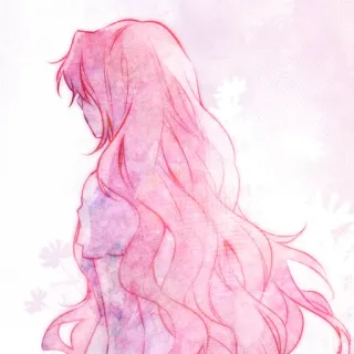 🛍 147b086d merah muda, rambut, gaun, gadis, ilustrasi, cat air, seni telegram sticker