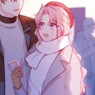 🎡 7d46a643 wanita, rambut pink, syal, baret, mode, kartun telegram sticker