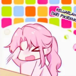 🎟 a7464024 KELUARLAH DARI PIKIRANKU desenho animado, chorando, cabelo rosa, estilo anime, expressão, frustrado telegram sticker