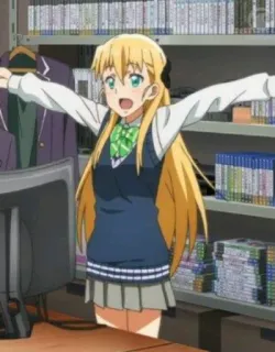 🤗 a632e54b anime, personagem, garota, uniforme escolar, cabelo loiro, alegre telegram sticker