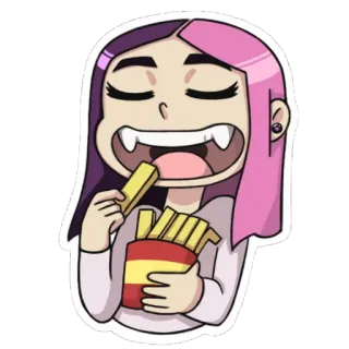 😋 ac27f6ad Dessin animé, Manger, Frites, Nourriture, Fille telegram sticker