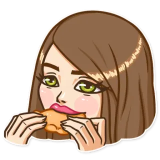 🥐 12331234 wanita, makan, makanan, rambut cokelat, stiker telegram sticker