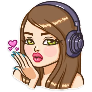 😘 1cb91181 wanita, headphone, ciuman, hati, kartun, stiker telegram sticker