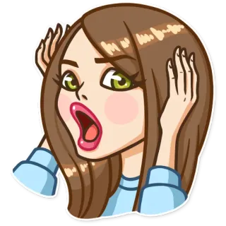 😮 2de5b8ec wanita, terkejut, heran, kartun, berambut cokelat, ekspresi telegram sticker