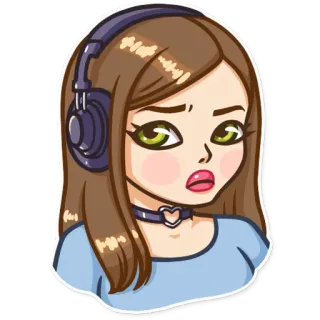 😒 f3b18394 stiker, kartun, gadis, headphone telegram sticker