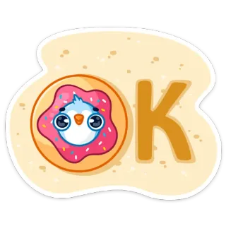 👌 0e9a6627 OK 펭귄, 도넛, OK, 귀여운, 만화, 스티커, 동물 telegram sticker