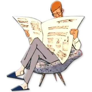 📰 9bb1431c อ่าน, หนังสือพิมพ์, ผู้ชาย, นั่ง, การ์ตูน telegram sticker