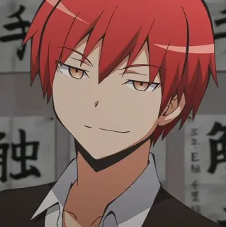 😏 9449186d Karma Akabane Assassination Classroom Anime, cheveux roux, personnage, garçon, sourire telegram sticker