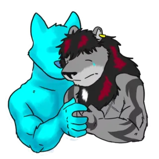 ✖ 0c6d06e1 Furry, Anthropomorph, Tier, Traurig, Weinend, Trost, Freundschaft, Wolf, Löwe telegram sticker