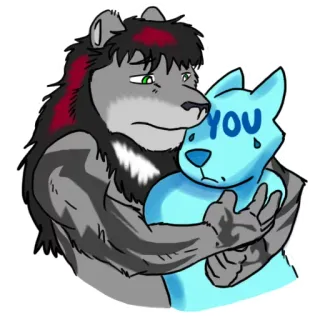 😞 a2e4ad1a YOU Furry, Cartoon, Traurig, Anthropomorph, Weinend, Umarmung, Trost, Emotional telegram sticker