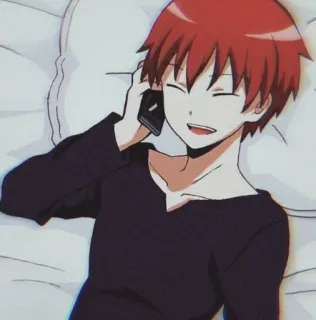 🎭 b40ca223 Karma Akabane Assassination Classroom Anime, Kartun, Karakter, Telepon, Berbaring, Santai whatsapp sticker