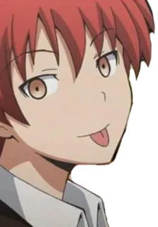 😋 4df86fec Karma Akabane Assassination Classroom anime, cartoon, personage, rood haar, tong uitsteken, glimlachend telegram sticker