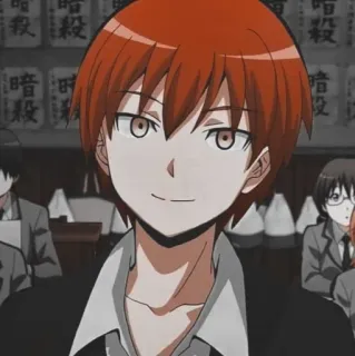 🤗 4c0a0c5a Karma Akabane Assassination Classroom anime, assassination classroom, karma akabane, sourire, dessin animé, cheveux roux, uniforme scolaire telegram sticker