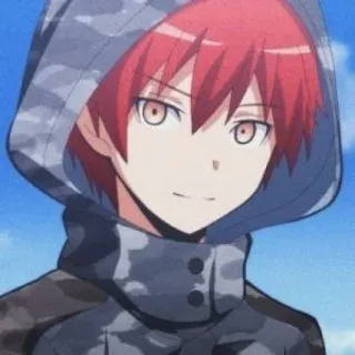 😽 c9c056a9 Karma Akabane Assassination Classroom animé, cheveux rouges, hoodie, karma, akabane, assassination classroom telegram sticker