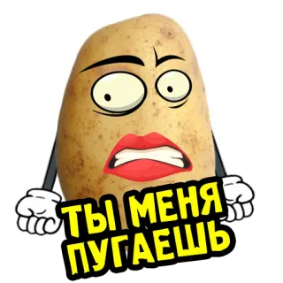 😰 26cd40c2 ТЫ МЕНЯ ПУГАЕШЬ ziemniak, kreskówka, rosyjski, tekst, śmieszne, emoji telegram sticker