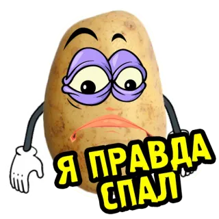😴 70f872cb Я ПРАВДА СПАЛ ziemniak, śpiący, kreskówka, smutny, wyczerpany, warzywo telegram sticker