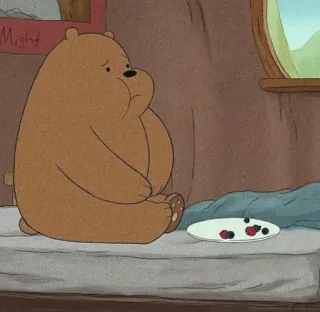 💎 1d7264eb Grizzly Bear We Bare Bears cartoon, bear, sad, berries, bed, animation, we bare bears telegram sticker