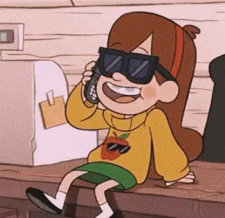 💎 84ad0a5c Mabel Pines Gravity Falls cartoon, Mabel Pines, Gravity Falls, animated, girl, phone, sunglasses telegram sticker