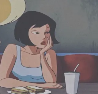 💎 8f63cefa cartoon, woman, bored, food, drink, sandwich telegram sticker