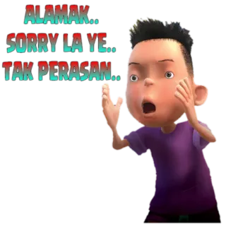 🙏 8a69f96e ALAMAK.. SORRY LA YE.. TAK PERASAN.. cartoon, apology, sorry, character, upset whatsapp sticker