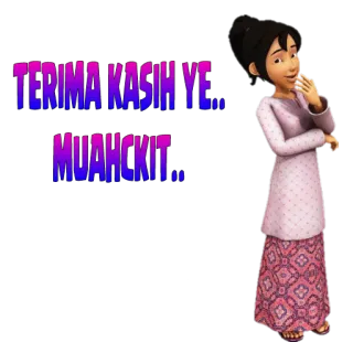 😘 9870299a TERIMA KASIH YE.. MUAHCKIT.. thank you, woman, cartoon whatsapp sticker
