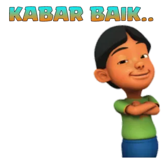 ✌ 9f29c5a2 KABAR BAIK.. cartoon, boy, Indonesian, text, sticker whatsapp sticker