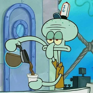🪐 6044af11 Squidward Tentacles Spongebob Squarepants squidward, spongebob squarepants, cartoon, coffee, mood, grumpy whatsapp sticker
