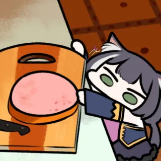 🥩 5cacb492 Аниме, Девушка-кошка, Готовка, Мультфильм, Еда, Кухня, Нож telegram sticker