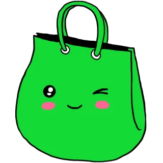 👍 29cc74a1 tas belanja, hijau, imut, kawaii, kedipan mata, tas telegram sticker
