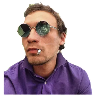 🕶 0641287e hombre, gafas de sol, cigarrillo, retrato, persona, camisa morada telegram sticker
