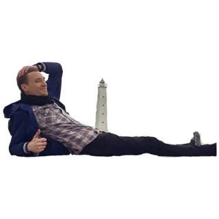 💪 2b64ce5c hombre, tumbado, faro, casual, relajante, pulgar arriba, gesto, exterior telegram sticker