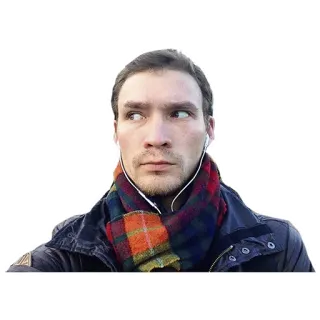 😒 3dc22c45 hombre, retrato, bufanda, auriculares, chaqueta, selfie telegram sticker