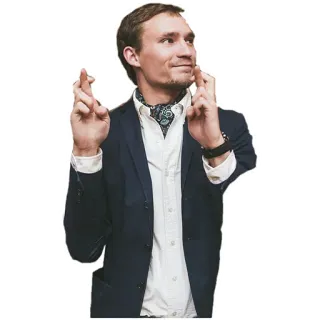 😉 5e31806f dedos cruzados, esperanza, suerte, gesto, hombre, traje telegram sticker