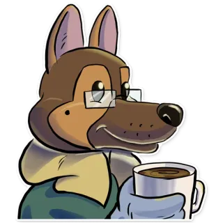 ☕ 3e8ed3f5 狗, 拟人, 咖啡, 眼镜, 贴纸 telegram sticker