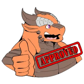 👍 5922a838 APPROVED drago, approvato, pollice in su, cartone animato, adesivo, arancione telegram sticker
