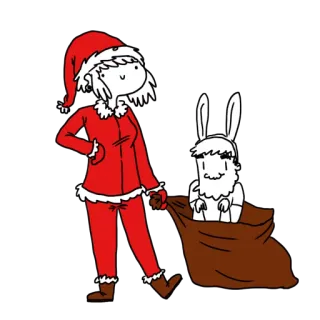 🎁 3d8045a0 weihnachten, weihnachtsmann, frau, hase, sack, feiertag whatsapp sticker