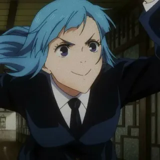 🪵 f356563a 动漫, 角色, 蓝头发, 女人, 西装 telegram sticker