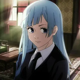 🪵 fa6ed2de 动漫, 女孩, 蓝发, 西装, 角色, 插画 telegram sticker