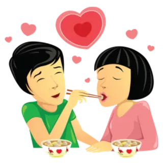 😍 f33d4579 情侣, 爱, 吃, 分享, 筷子, 亚洲, 食物 telegram sticker