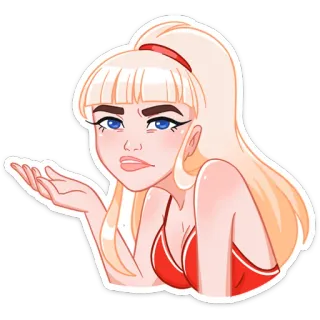 ❓ e5df3f76 wanita, pirang, pose, kartun, ilustrasi, gadis, merah, karakter telegram sticker