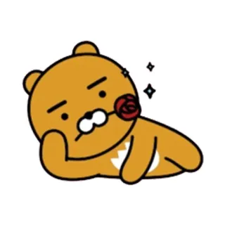 👍 7e251e44 Ryan ライアン, カカオフレンズ, クマ, 花, 漫画, リラックス, だらけ whatsapp sticker