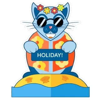 😎 15f2deb2 HOLIDAY! แมว, วันหยุด, ชายหาด, ฤดูร้อน, พักร้อน, แว่นกันแดด telegram sticker