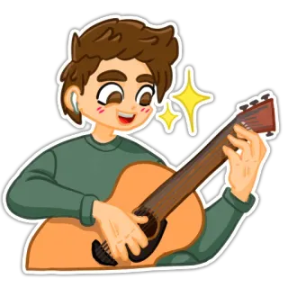 ✨ 6e6f8e06 guitar, âm nhạc, nhạc sĩ, nghệ thuật, nhãn dán, bé trai, tai nghe telegram sticker