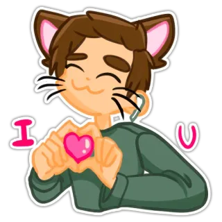 😘 e9f9ff75 I <3 U tình yêu, trái tim, tai mèo, dễ thương, mèo, tôi yêu bạn telegram sticker