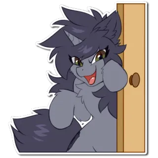 😀 50dcaded furry, antro, dibujos animados, animal, criatura, puerta, saludo whatsapp sticker