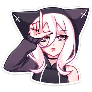 😛 25d9980c anime girl, hoodie, loser sign, black nails, cat ears, cute telegram sticker