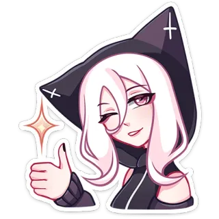 👍 b28797ec anime girl, wink, thumbs up, cute, sticker, hood, sparkle telegram sticker