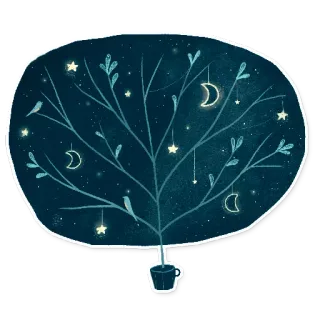 🌳 f0dcd86b bintang, malam, bulan, pohon, burung, melamun, langit, unik, dekoratif telegram sticker